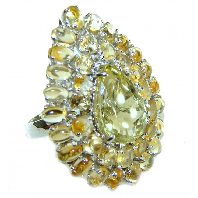 Golden Sun Rays - Luxurious Natural 35.2 carat Citrine Garnet 14K Gold over .925 Sterling Silver handmade ring size 8 1/4