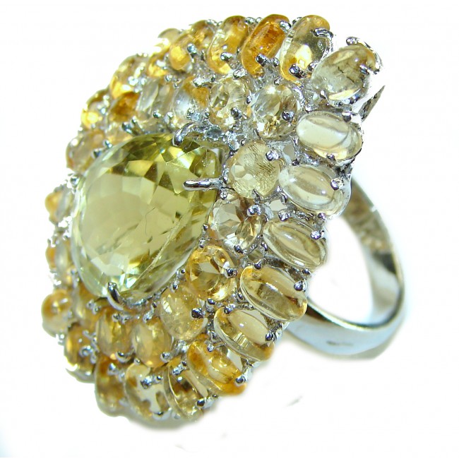 Golden Sun Rays - Luxurious Natural 35.2 carat Citrine Garnet 14K Gold over .925 Sterling Silver handmade ring size 8 1/4