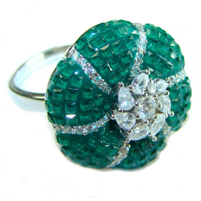 Born to Glam floral-inspired authentic Emerald .925 Silver handcrafted Cocktail Ring s. 8