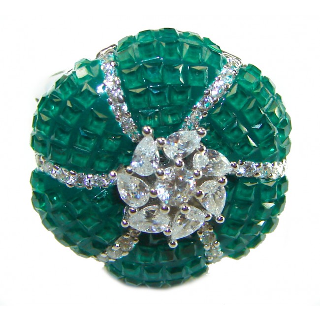 Born to Glam floral-inspired authentic Emerald .925 Silver handcrafted Cocktail Ring s. 8