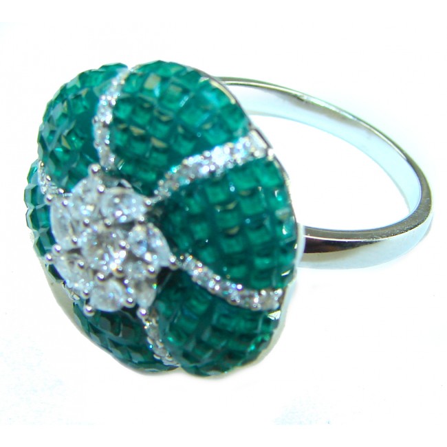 Born to Glam floral-inspired authentic Emerald .925 Silver handcrafted Cocktail Ring s. 8