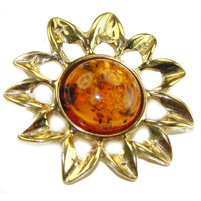 Bright Sun Baltic Polish Amber 14k Gold over .925 Sterling Silver handcrafted Pendant