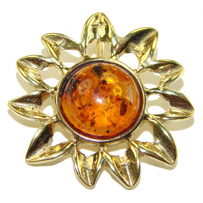 Bright Sun Baltic Polish Amber 14k Gold over .925 Sterling Silver handcrafted Pendant