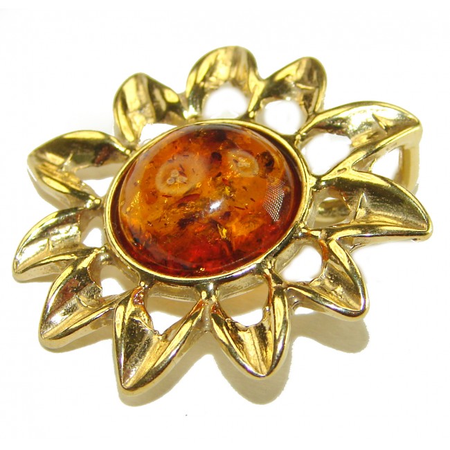 Bright Sun Baltic Polish Amber 14k Gold over .925 Sterling Silver handcrafted Pendant