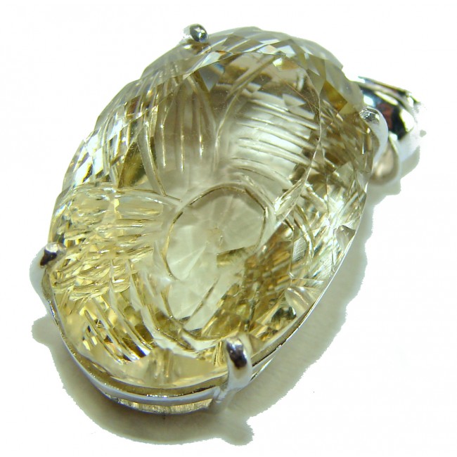 Authentic Carved Golden Lemon Quartz .925 Sterling Silver handmade Pendant