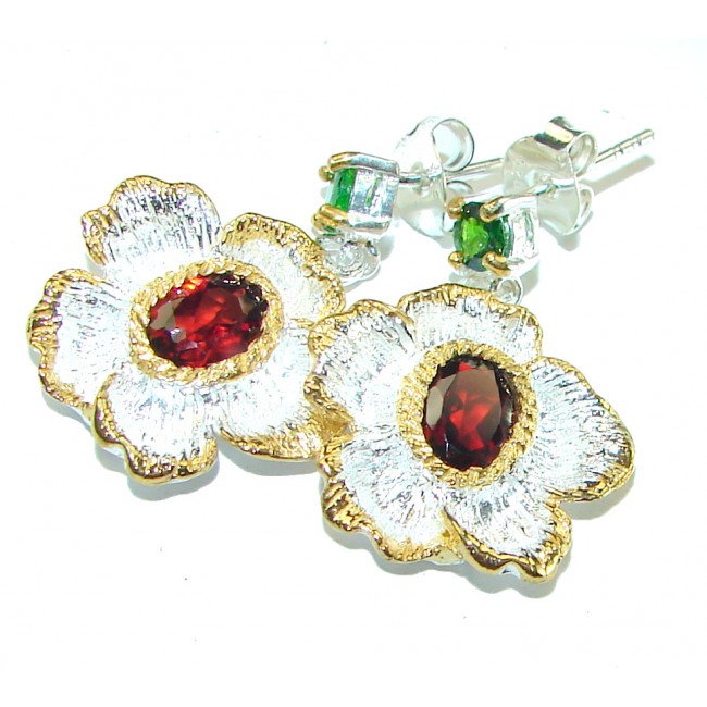 Bella Rosa authentic 5.5 carat Ruby Emerald .925 Sterling Silver handcrafted earrings