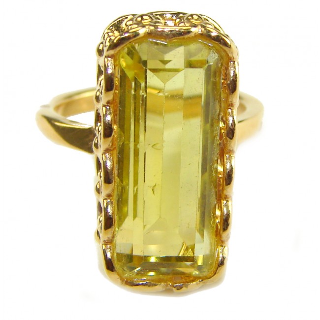 11.8 carat Genuine Lemon Quartz 14K Gold over .925 Sterling Silver handcrafted ring size 7 1/2