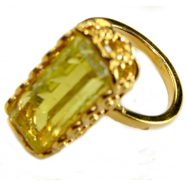 11.8 carat Genuine Lemon Quartz 14K Gold over .925 Sterling Silver handcrafted ring size 7 1/2