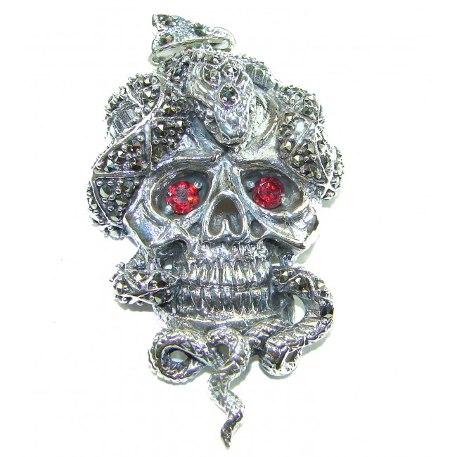 Huge Ghost Rider Ruby Authentic 5.8 carat Ruby Marcasite .925 Sterling Silver handcrafted Pendant