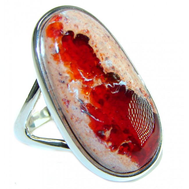 Bonfire Night best quality 15.5 carat Mexican Opal .925 Sterling Silver handmade ring 8 1/4