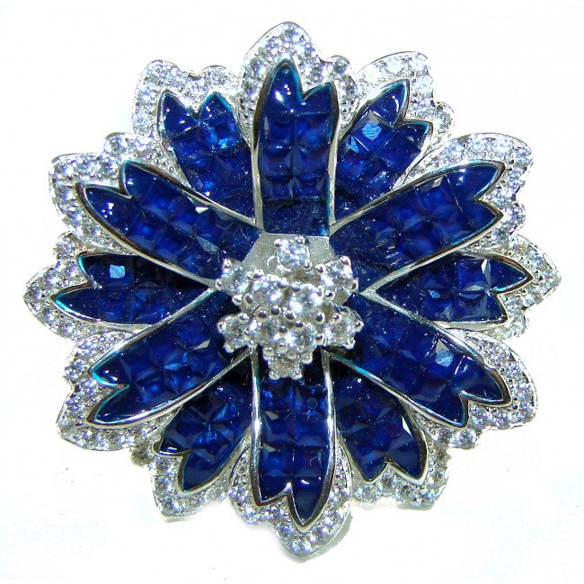 Luxurious Blue Flower 9.1 carat Sapphire .925 Sterling Silver handcrafted Ring size 6