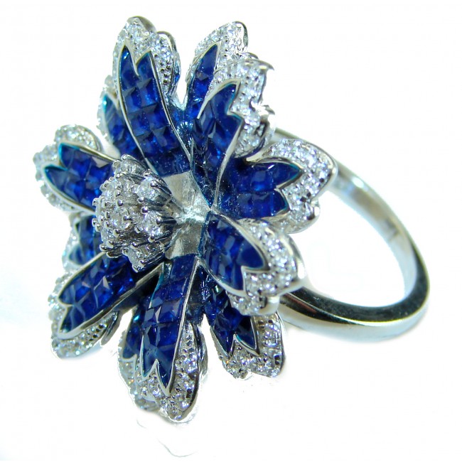 Luxurious Blue Flower 9.1 carat Sapphire .925 Sterling Silver handcrafted Ring size 6