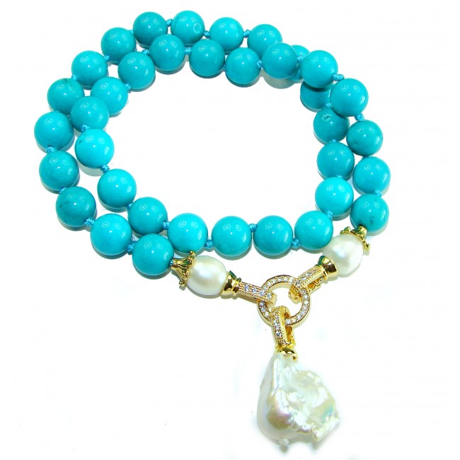 Luxurious natural Turquoise 14K Gold over .925 Sterling Silver handmade necklace