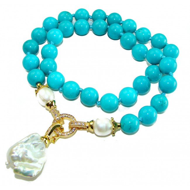 Luxurious natural Turquoise 14K Gold over .925 Sterling Silver handmade necklace