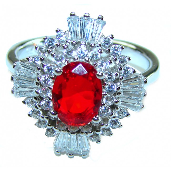 Red Brilliance 4.5 carat Ruby .925 Silver handcrafted Cocktail Ring s. 8