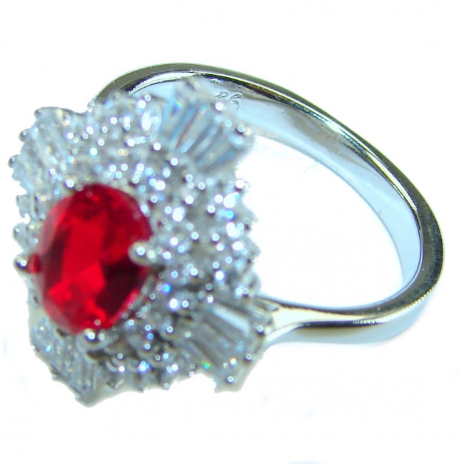 Red Brilliance 4.5 carat Ruby .925 Silver handcrafted Cocktail Ring s. 8