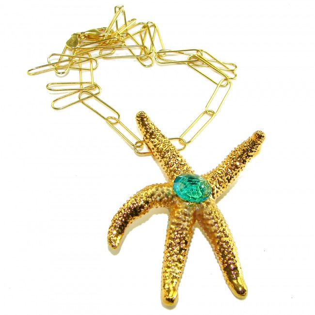 Golden Starfish Natural Baltic Amber 14K Gold over .925 Sterling Silver handcrafted necklace