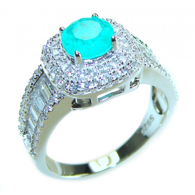 Round Cut 3.6 ctw Paraiba Tourmaline .925 Sterling Silver handcrafted Statement Ring size 6