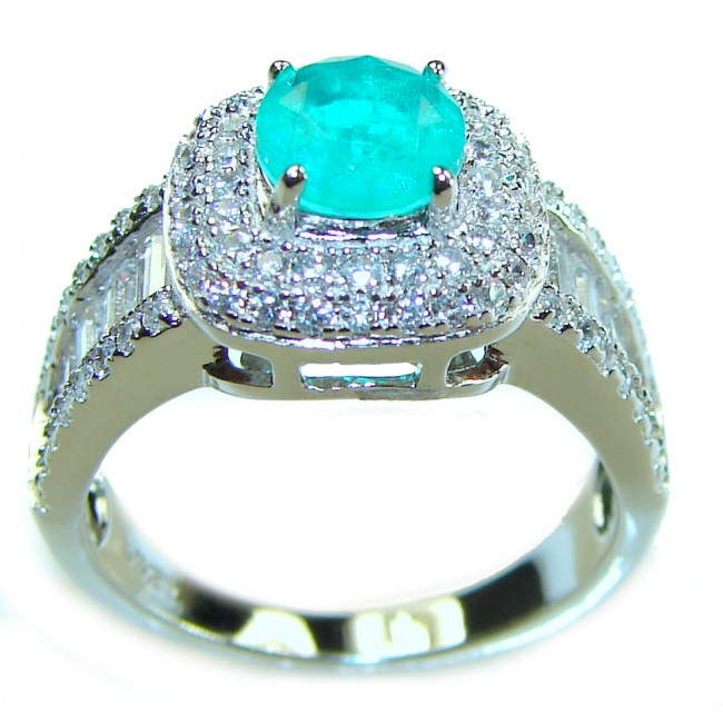 Round Cut 3.6 ctw Paraiba Tourmaline .925 Sterling Silver handcrafted Statement Ring size 6