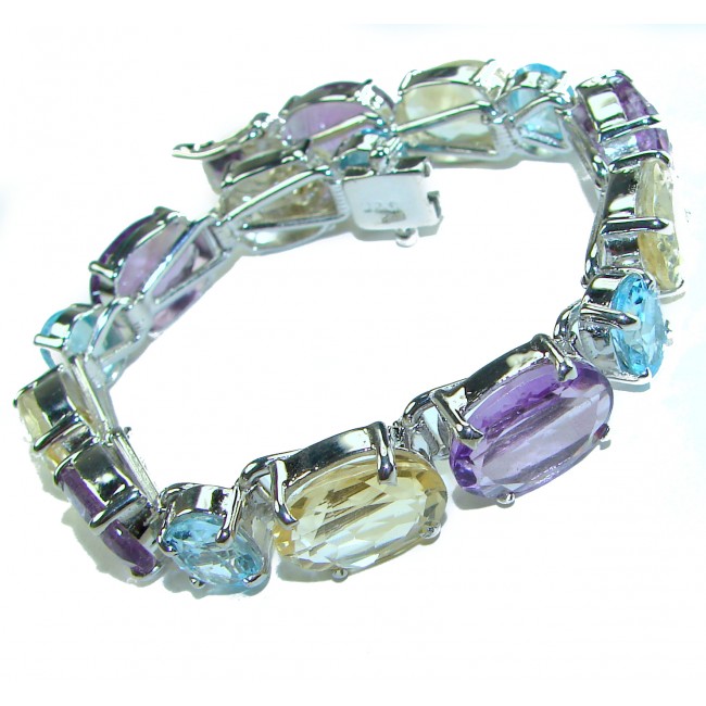 Striking Beauty Natural 165.5 carat Multigem .925 Sterling Silver handmade Bracelet