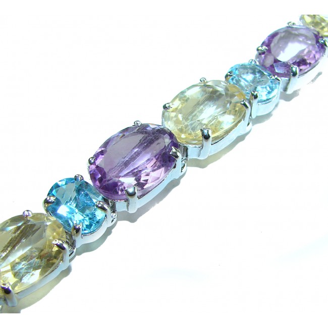 Striking Beauty Natural 165.5 carat Multigem .925 Sterling Silver handmade Bracelet