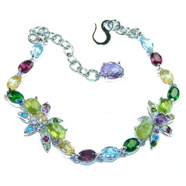 Natural Beauty 35.5 carat Multigem .925 Sterling Silver handmade Bracelet