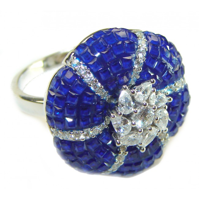 Luxurious Flower Sapphire .925 Sterling Silver handcrafted Ring size 6