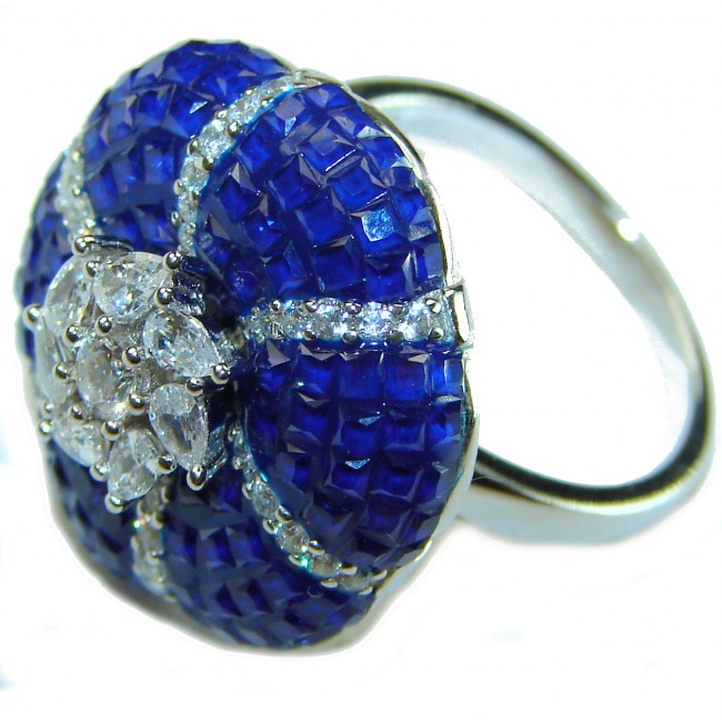 Luxurious Flower Sapphire .925 Sterling Silver handcrafted Ring size 6