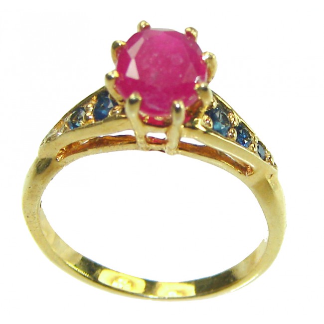 Authentic 2.3 carat Ruby 14K Gold over .925 Sterling Silver handmade Cocktail Ring s. 5