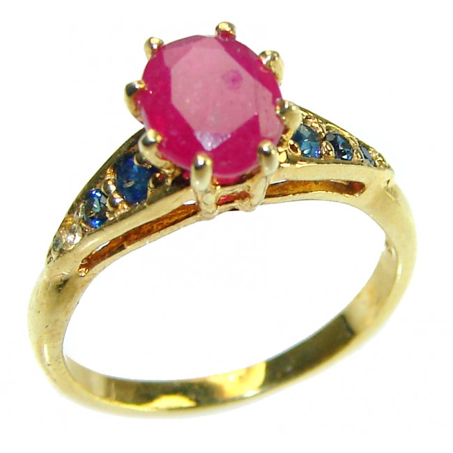 Authentic 2.3 carat Ruby 14K Gold over .925 Sterling Silver handmade Cocktail Ring s. 5