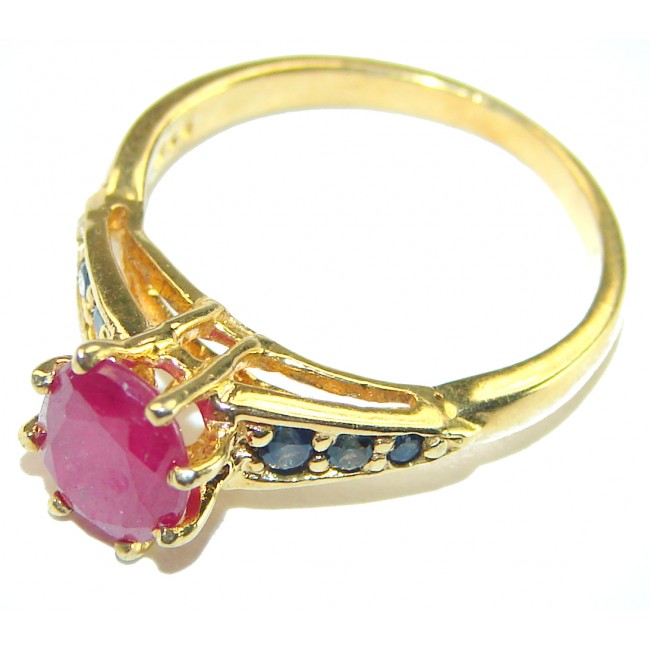 Authentic 2.3 carat Ruby 14K Gold over .925 Sterling Silver handmade Cocktail Ring s. 5