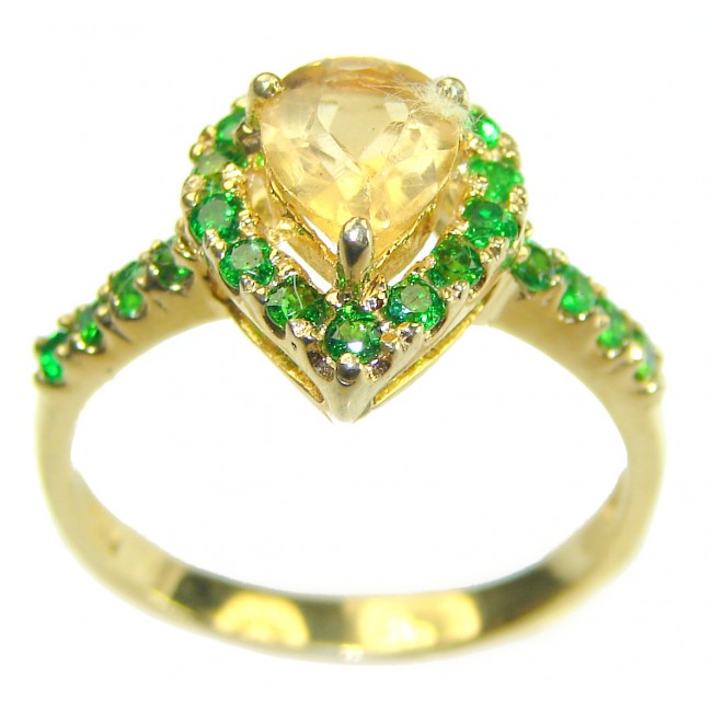 Unique Authentic 1.2 carat Citrine Emerald 14K Gold over .925 Sterling Silver handmade Cocktail Ring s. 8