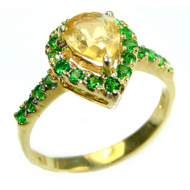 Unique Authentic 1.2 carat Citrine Emerald 14K Gold over .925 Sterling Silver handmade Cocktail Ring s. 8