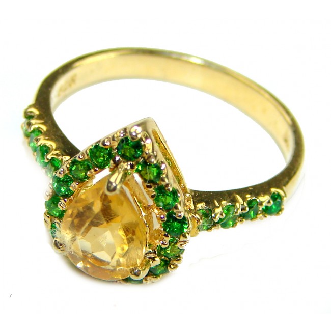 Unique Authentic 1.2 carat Citrine Emerald 14K Gold over .925 Sterling Silver handmade Cocktail Ring s. 8