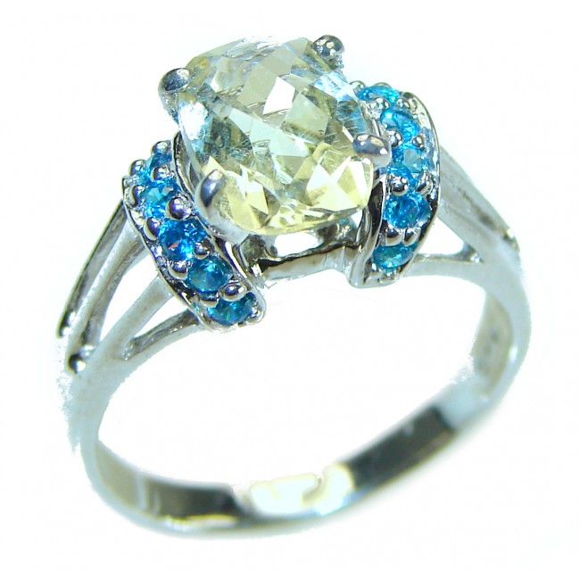 Authentic 2.9 carat Green Amethyst .925 Sterling Silver handmade Cocktail Ring s. 5