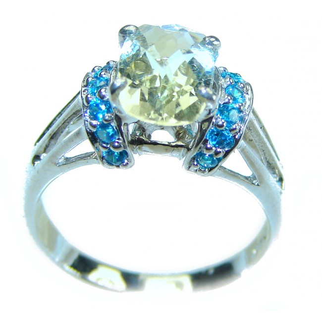 Authentic 2.9 carat Green Amethyst .925 Sterling Silver handmade Cocktail Ring s. 5