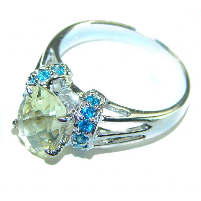 Authentic 2.9 carat Green Amethyst .925 Sterling Silver handmade Cocktail Ring s. 5