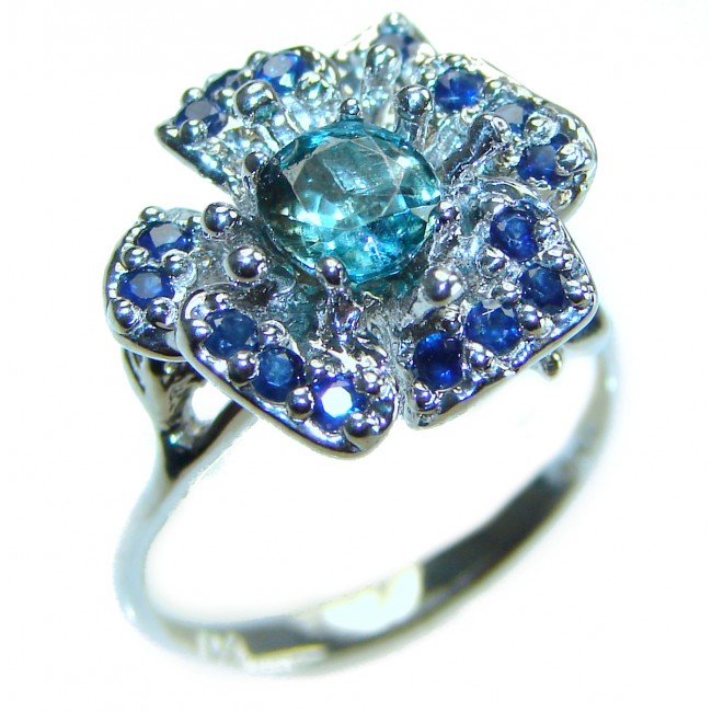 Precious Blue Rose 3.1 carat AQUAMARINE .925 Sterling Silver Handcrafted Ring size 6 3/4