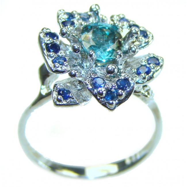 Precious Blue Rose 3.1 carat AQUAMARINE .925 Sterling Silver Handcrafted Ring size 6 3/4