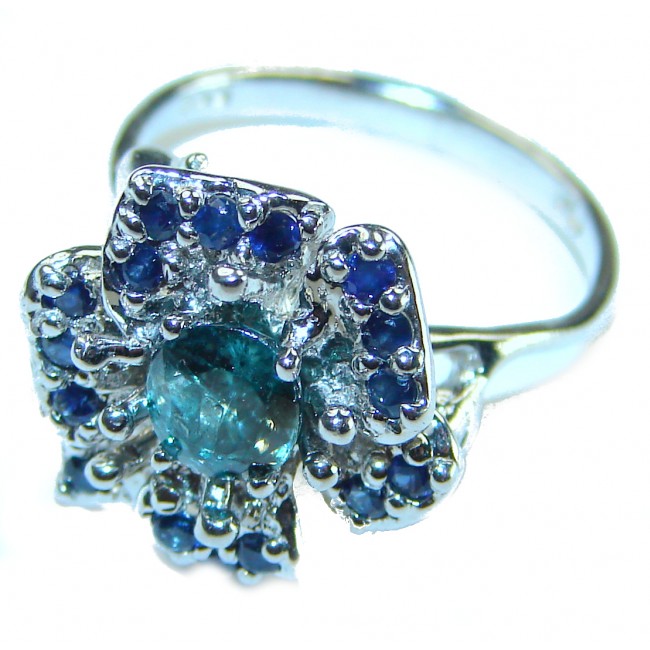 Precious Blue Rose 3.1 carat AQUAMARINE .925 Sterling Silver Handcrafted Ring size 6 3/4