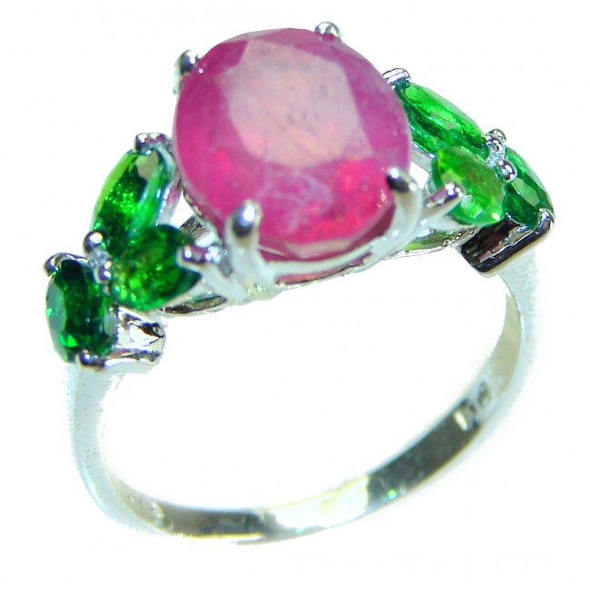 Authentic 5.3 carat Ruby .925 Sterling Silver handmade Cocktail Ring s. 5