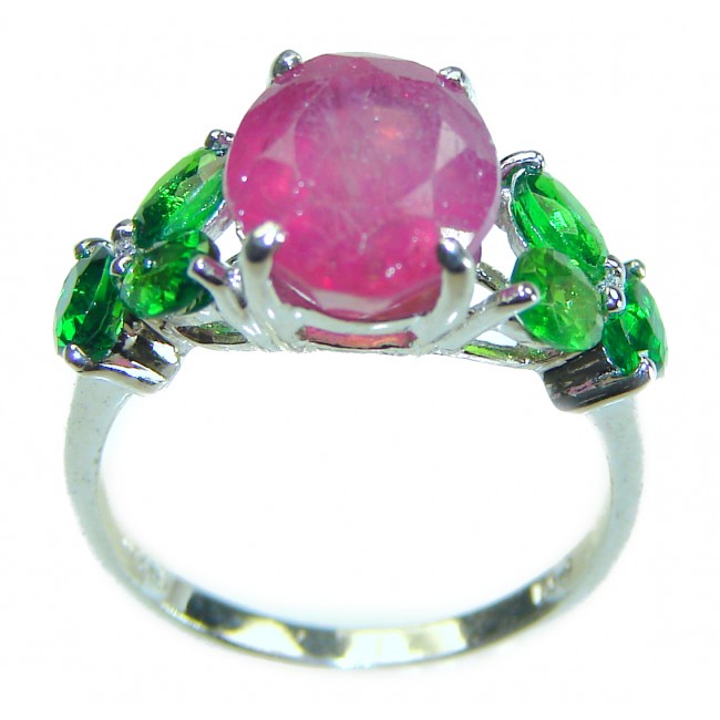 Authentic 5.3 carat Ruby .925 Sterling Silver handmade Cocktail Ring s. 5