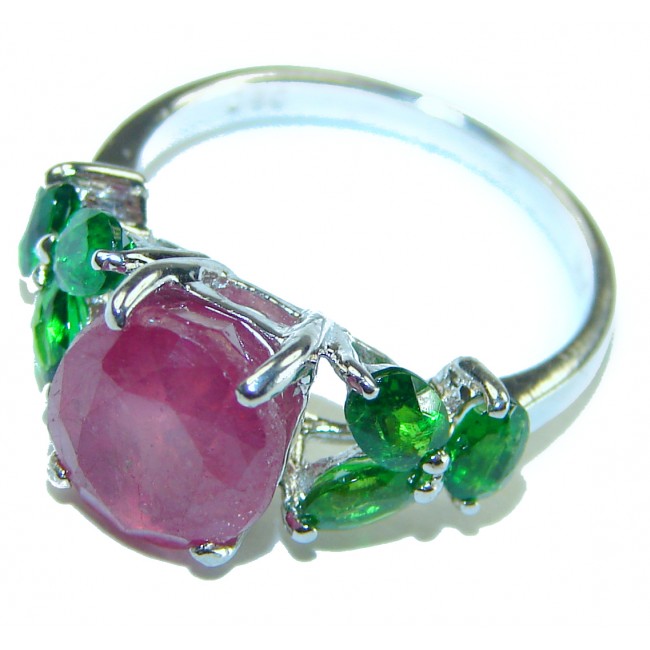 Authentic 5.3 carat Ruby .925 Sterling Silver handmade Cocktail Ring s. 5