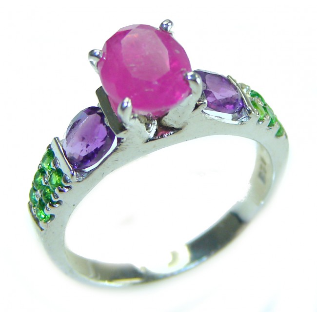 Authentic 5.3 carat Ruby .925 Sterling Silver handmade Cocktail Ring s. 7