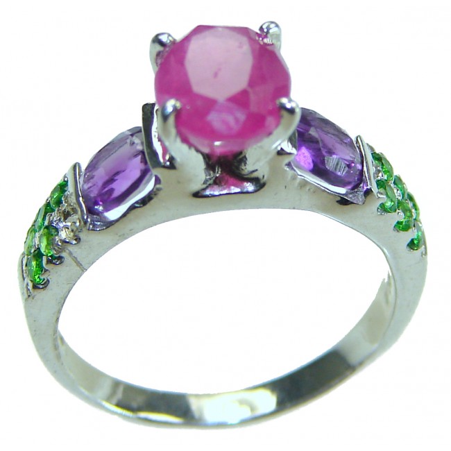 Authentic 5.3 carat Ruby .925 Sterling Silver handmade Cocktail Ring s. 7