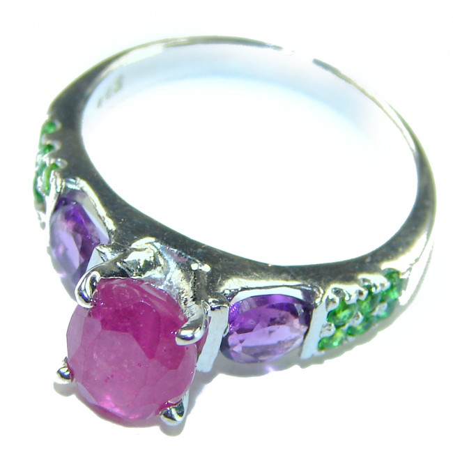 Authentic 5.3 carat Ruby .925 Sterling Silver handmade Cocktail Ring s. 7