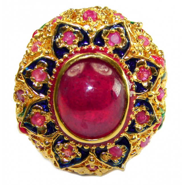 Real Beauty of Nature - natural 10.5 carat Ruby enamel 14K Gold over .925 Sterling Silver handmade Statement Ring size 6