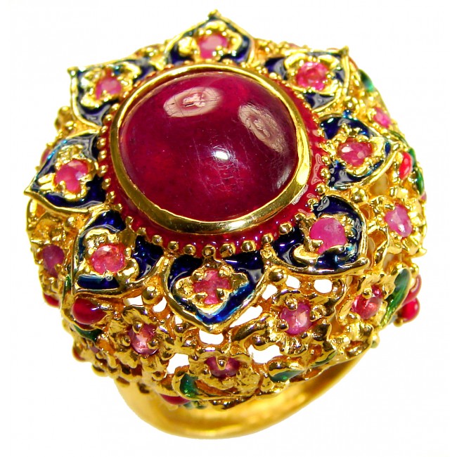 Real Beauty of Nature - natural 10.5 carat Ruby enamel 14K Gold over .925 Sterling Silver handmade Statement Ring size 6