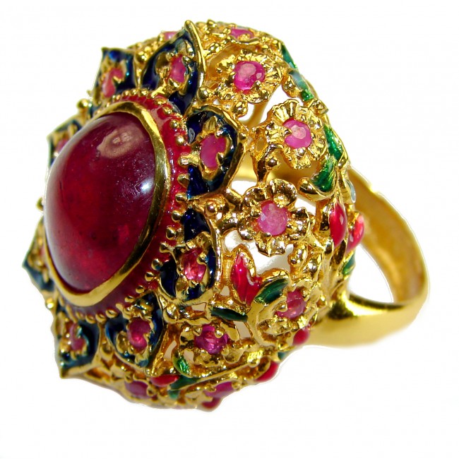 Real Beauty of Nature - natural 10.5 carat Ruby enamel 14K Gold over .925 Sterling Silver handmade Statement Ring size 6