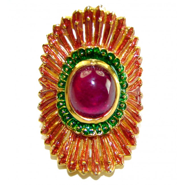 Isabella - natural 7.5 carat Ruby enamel 18K Gold over .925 Sterling Silver handmade Statement Ring size 8